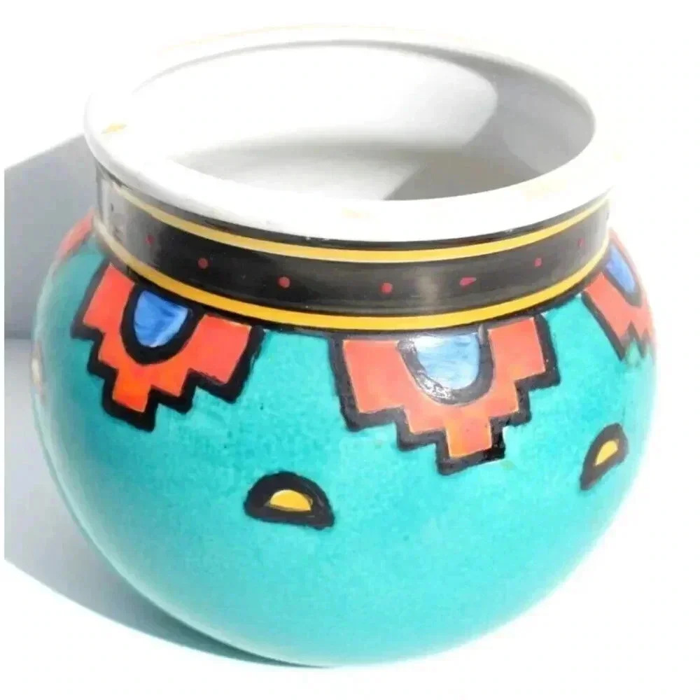 Ecco Terra China Art Pottery Southwest Design Aqua Porcelain Jardiniere Planter